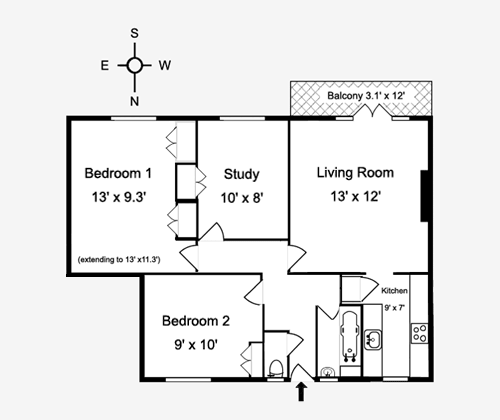 Bushfield House, 4th floor balcony flat for sale, floorplan